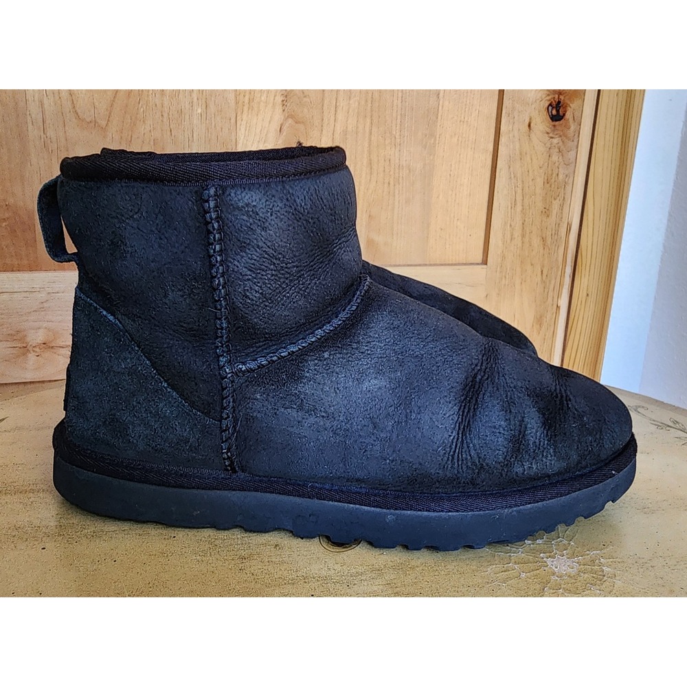 UGG Y2K Classic Ultra Mini Black Boots US 10 Suede‎ Leather Shearling Fur 2000s